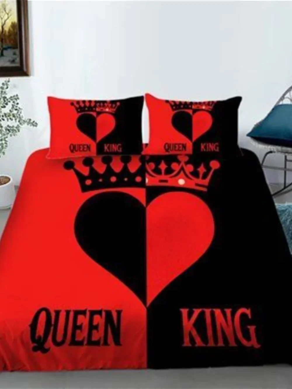 NWT King/Queen Duvet Cover with 2 matching pillowcases! Black & Red King Sized!